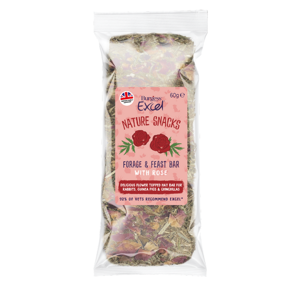 Burgess Excel Natural Snacks Forage & Feast Hay Bar with Rose (60g)